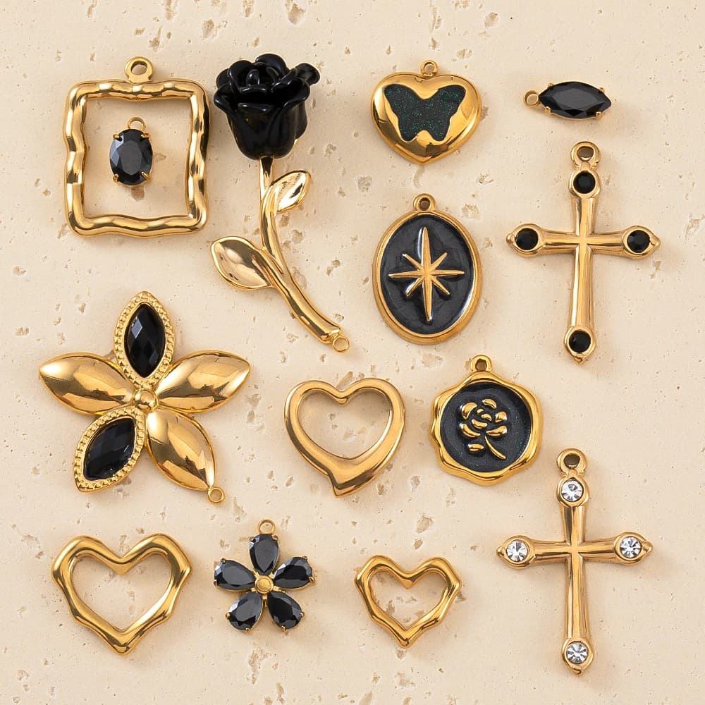2 Pezzi Ciondoli a Croce Floreale in Acciaio Inossidabile, Connettori a Goccia a Cuore per Creazione Gioielli Fai da Te, Accessori per Braccialetti e Artigianato