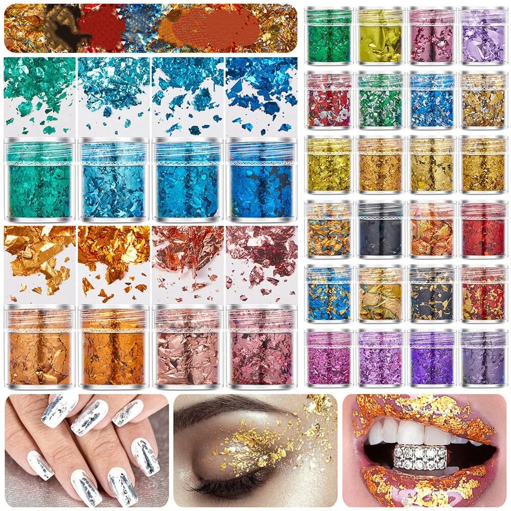 4pcs Set Gold Silver Mult-color Foil Paper Irregular Aluminum Flakes Glitter Handmade Epoxy Resin Decor Candle Making Supplies