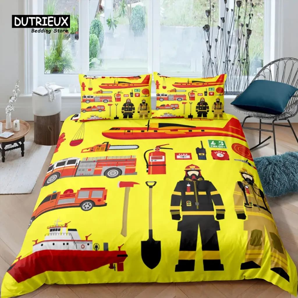 Home Living Set di biancheria da letto di lusso per vigili del fuoco 3D Copripiumino Federa Set di biancheria da letto per bambini Queen e King Taglia EU/US/AU/UK