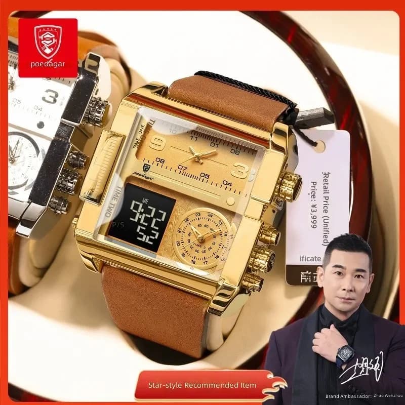Fashionable quartz watch with dual display and waterproof design made of premium materials suitable for men and women ideal