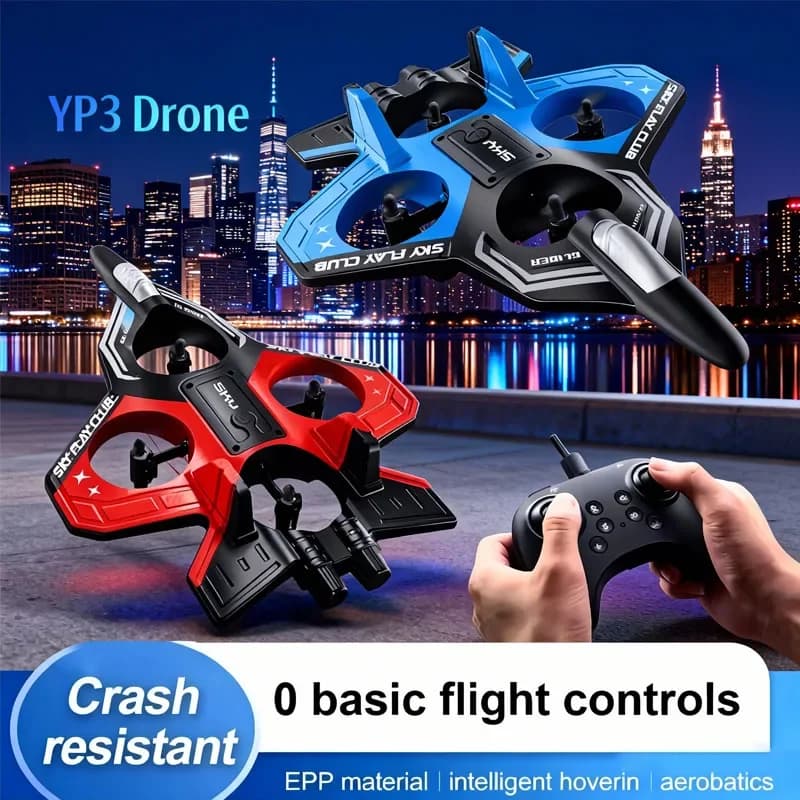 Drone YP3 in Schiuma EPP, Aeromobile RC Resistente agli Urti, Telecomando 2.4G con Volo Intelligente, Acrobazie e Luci LED per Bambini