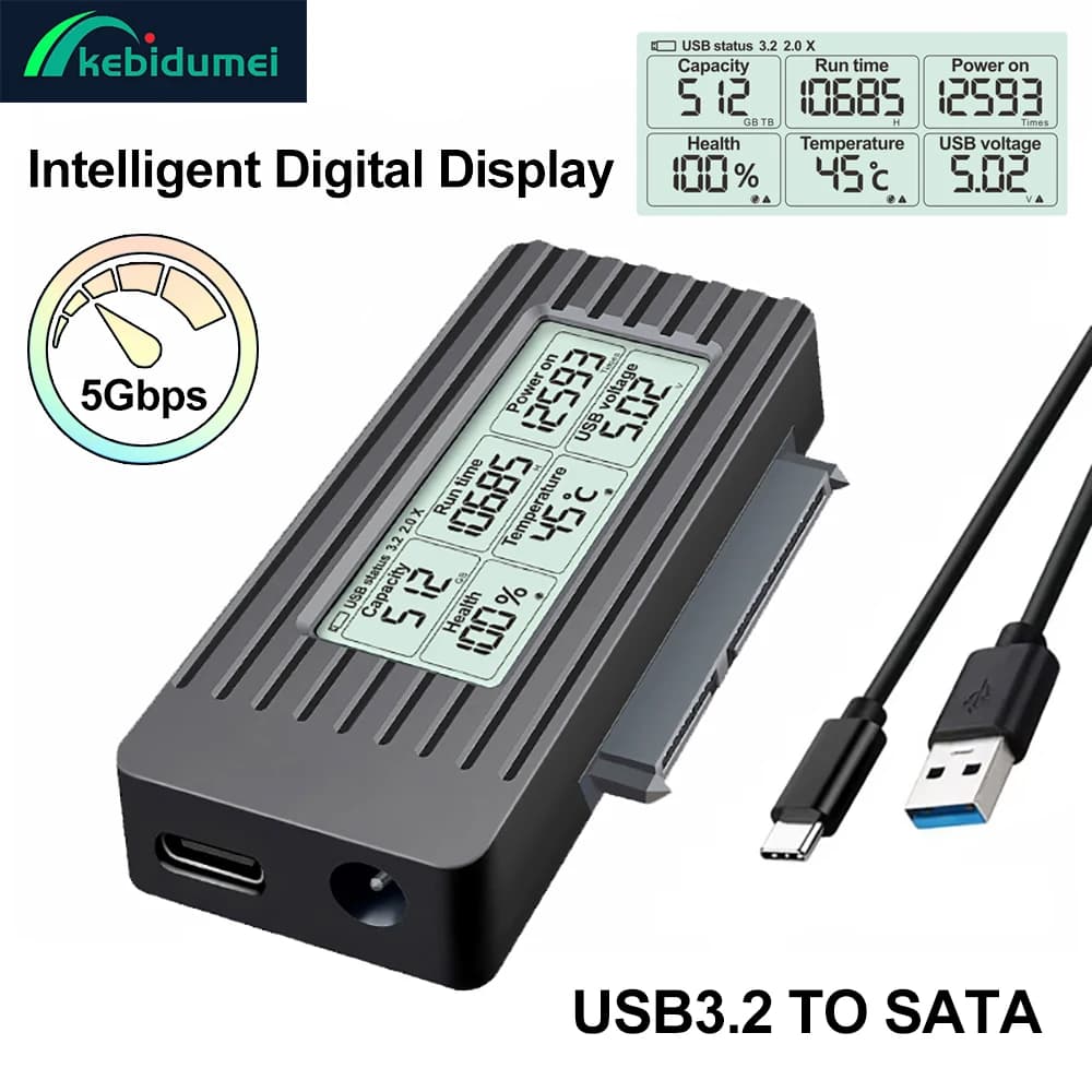 Cavo Adattatore Convertitore USB a SATA Kebidumei, Convertitore USB 3.1 3.0 a SATA per SSD da 2.5" e 3.5", Accessori per Adattatore HDD Esterno