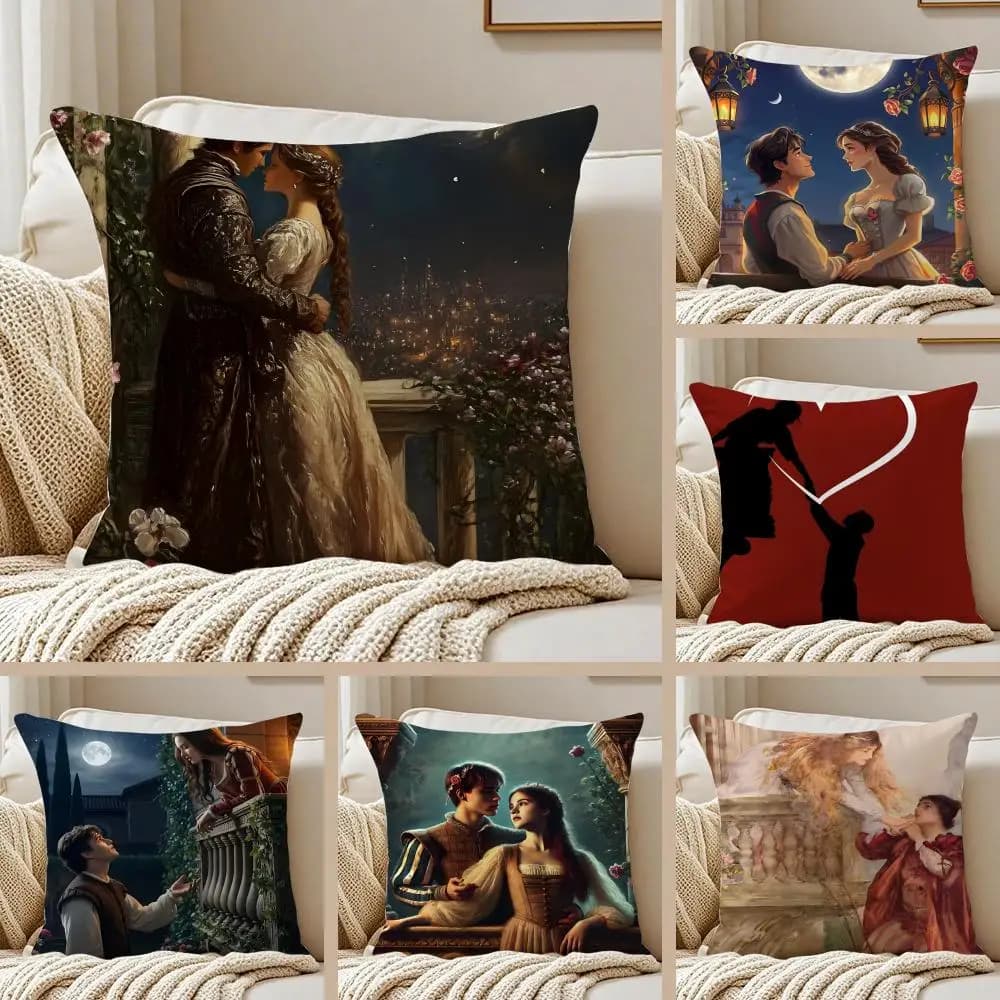 Romantic Federa for Bearing Romeo and Juliet, Antiacaro, with Invisible Hinge, in Short Satin for Sofa
