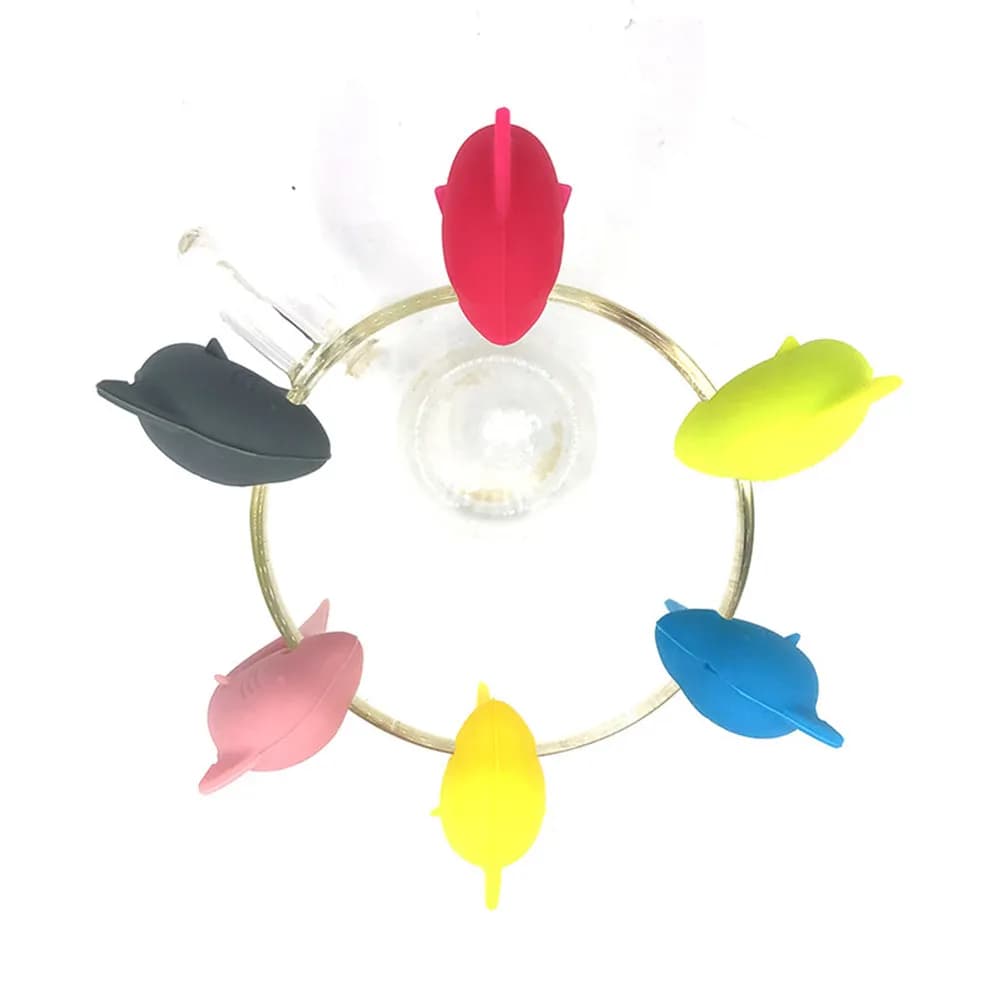 Set di 12 Segnalibri per Bicchieri a Forma di Squalo in Silicone, Identificatori per Bevande di Grado Alimentare per Feste, Matrimoni, Bar, Discoteche, KTV, Cocktail