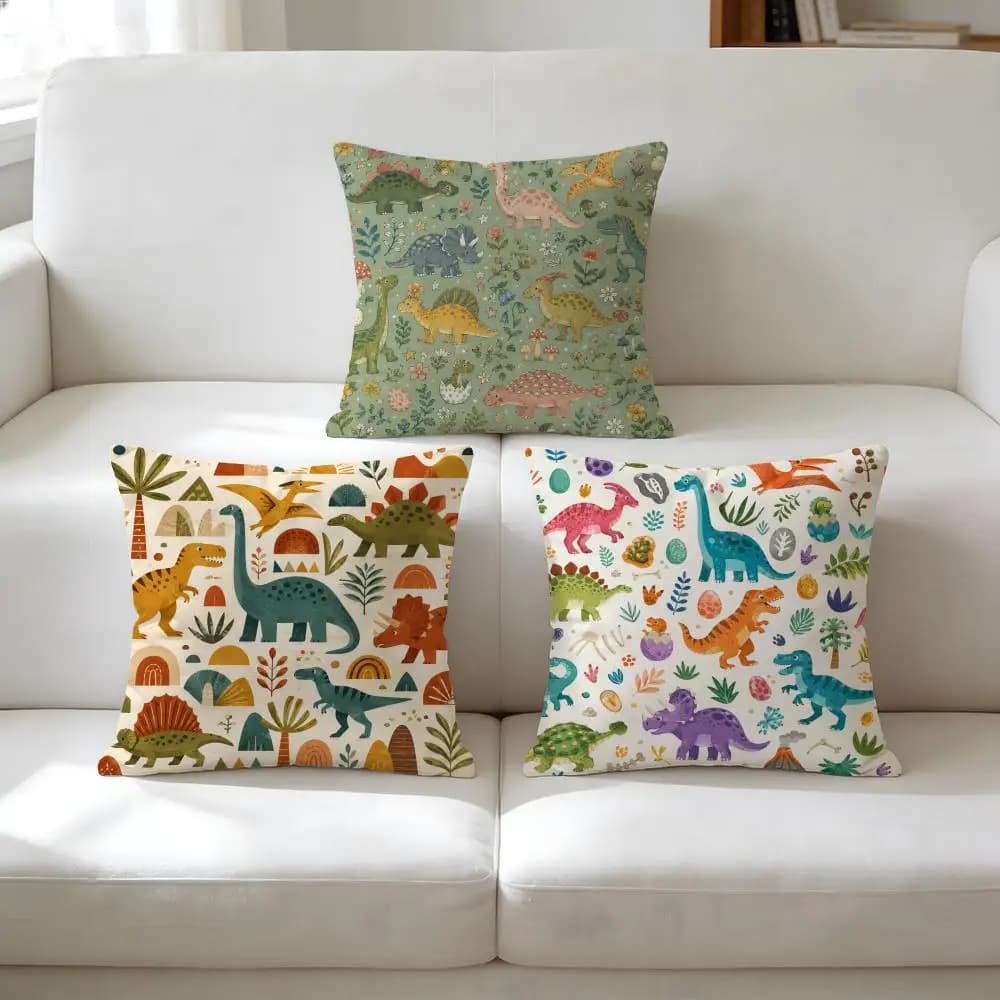 Kids Dinosaur Cushion Cover Double-Sided Plush Sofa Cushion Covers Organic Breathable Invisible Zipper