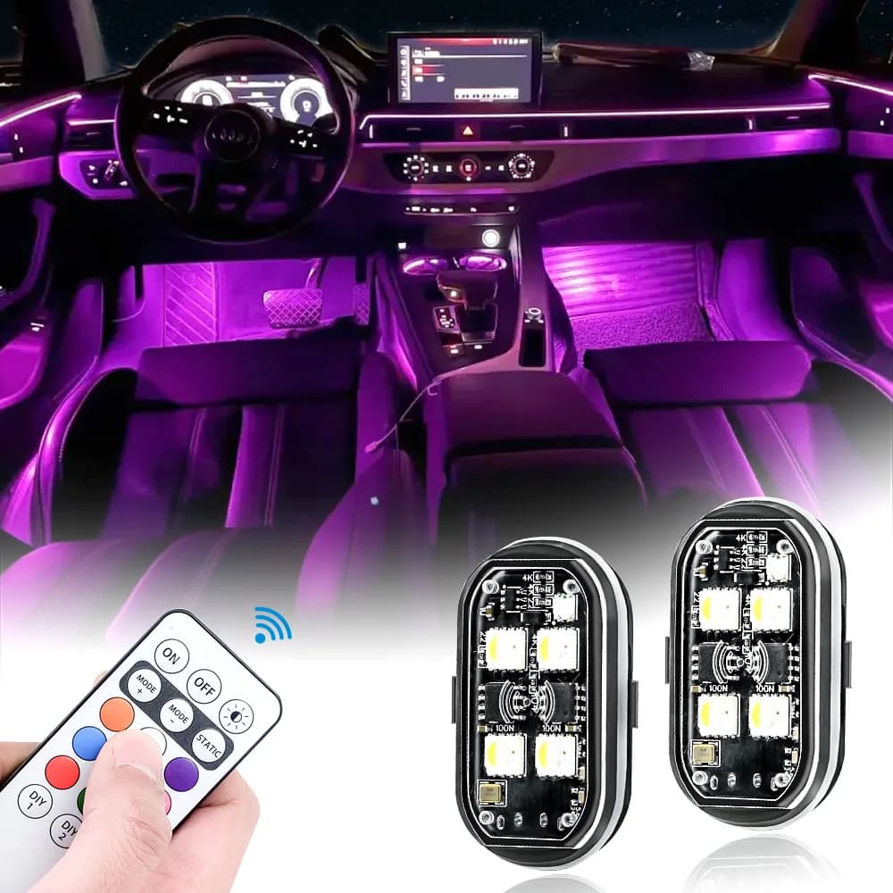 2/4 pezzi luci stroboscopiche a LED senza fili luce d'atmosfera per decorazioni per auto, luci a LED ricaricabili a 8 colori spia a LED anticollisione