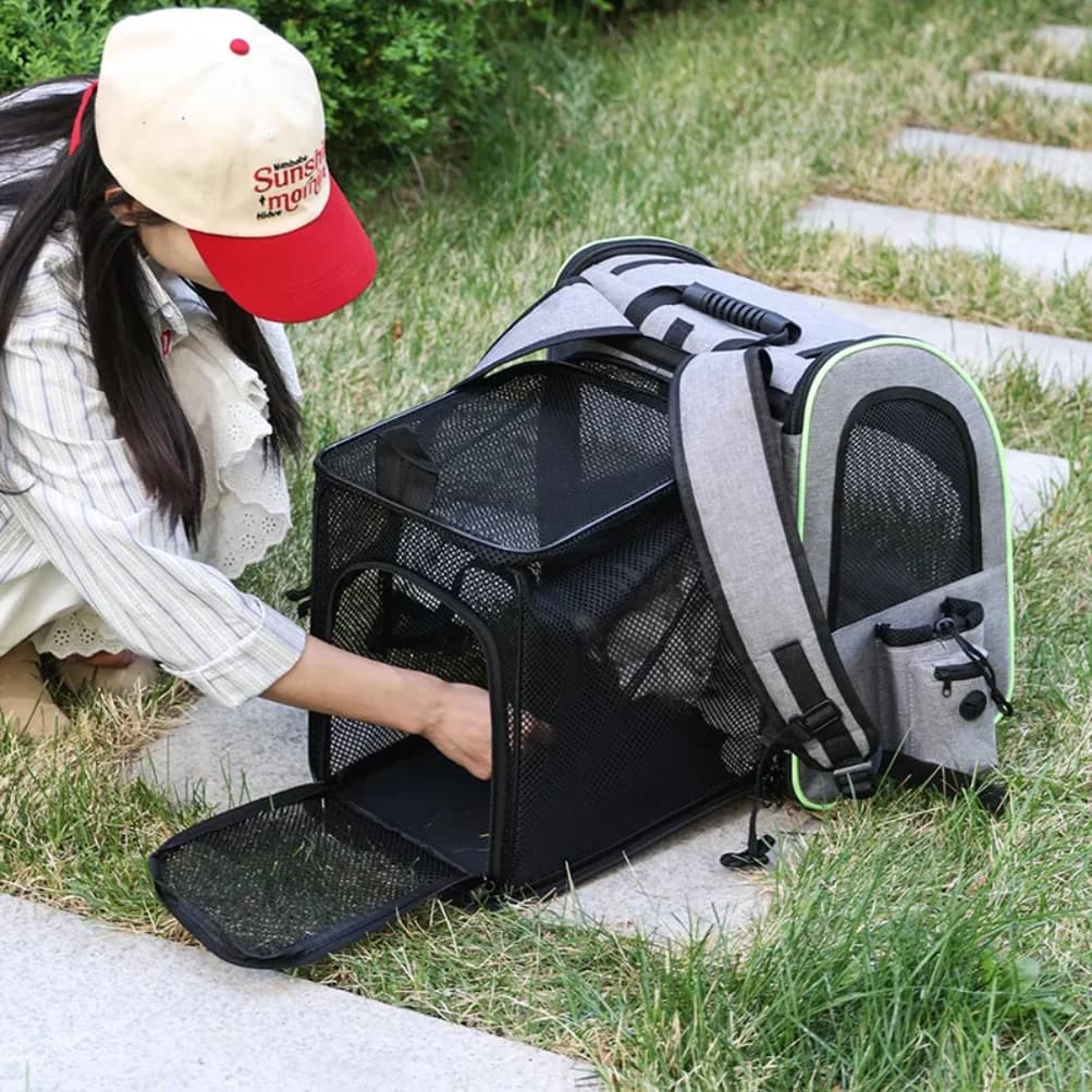 Zaini Trasportino per Gatti Espandibili con Copertura Parasole, Zaino Trasportino per Animali Domestici in Rete Traspirante per Viaggi, Escursioni e Campeggio