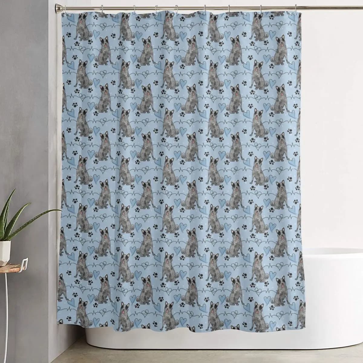 Tenda da doccia LOVE Blue Heeler Australian Cattle Dog, tende da bagno impermeabili in poliestere con ganci