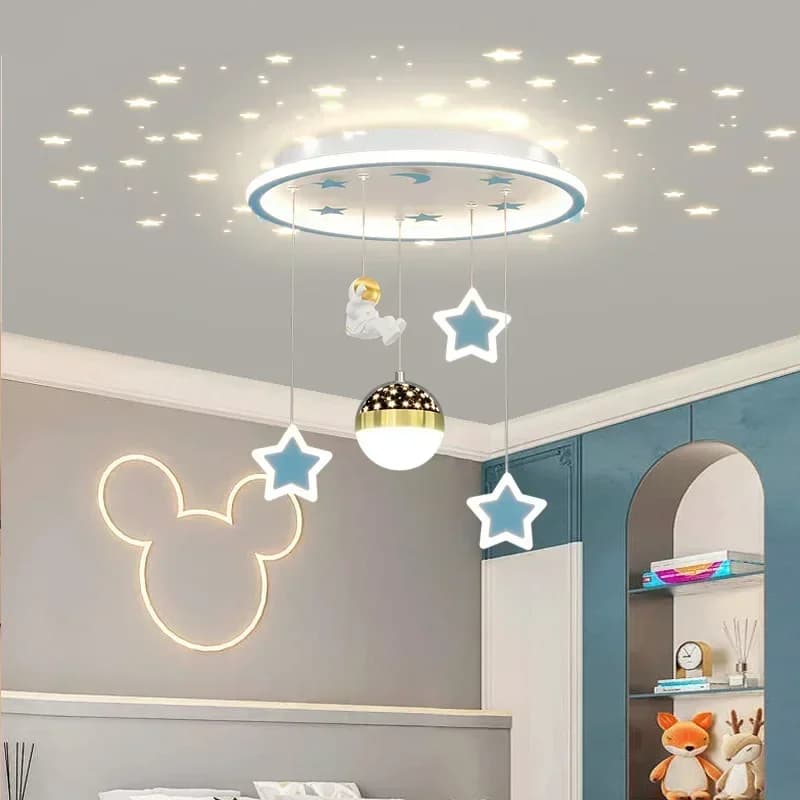 SANDYHA Modern Star Children's LED Chandeliers Warm Lighting Fixture for Bedroom Study Creative Ring Design Home Decor Cartoon
