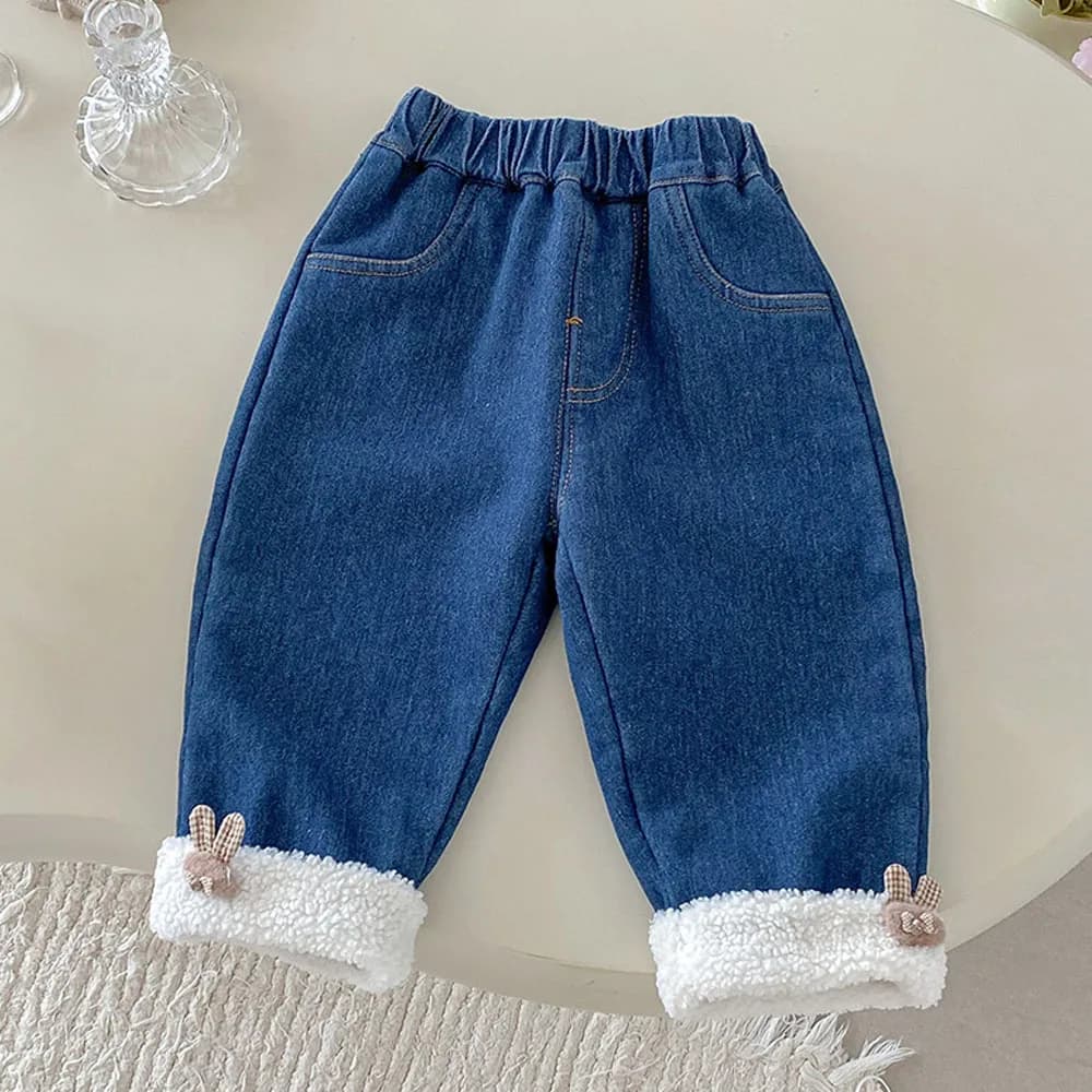 Kids Pants For Girls Fleece Thicken Warm Children Winter Clothes Solid Color Casual Toddler Girl Jeans
