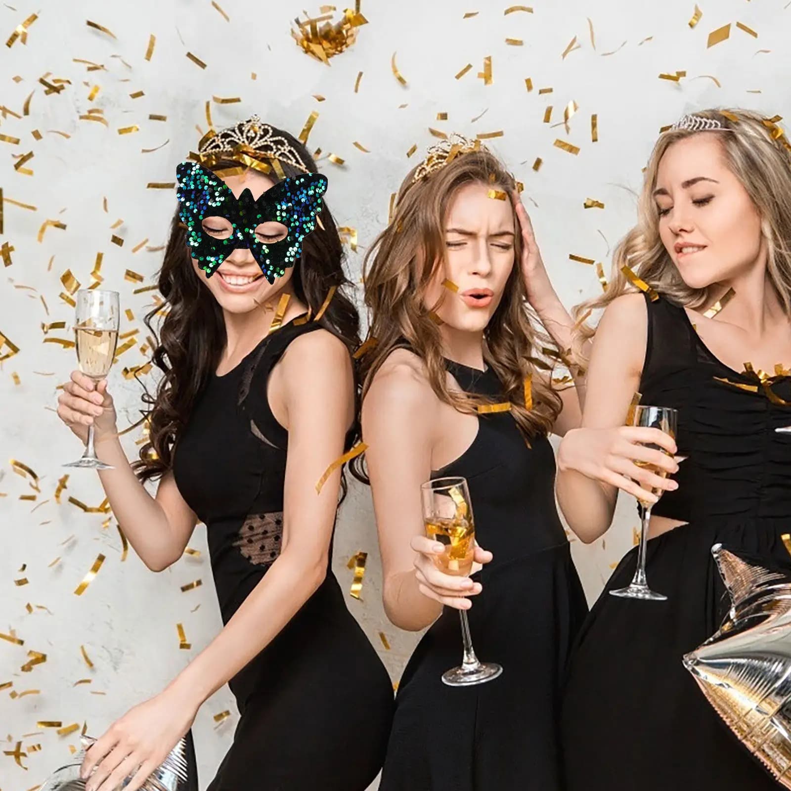 Elegante Maschera a Farfalla con Paillettes per Donna, Maschera Mezza Faccia per Halloween, Cosplay, Feste e Carnevale