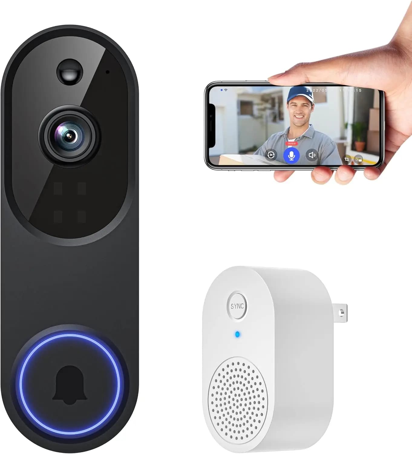 Campanello Video Wireless Intelligente con Rilevamento AI, Visione Notturna, Archiviazione Cloud, per Uso Interno ed Esterno