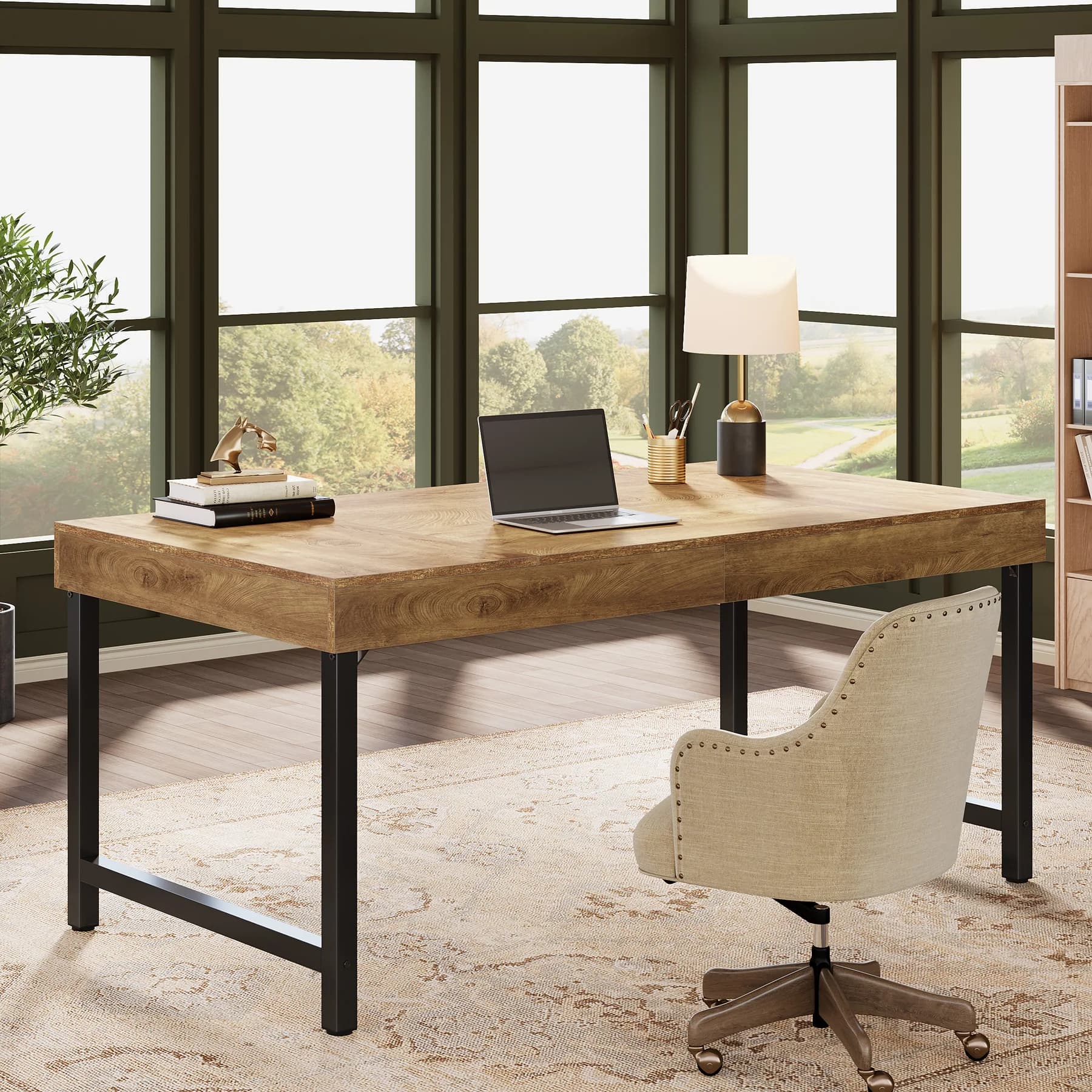 Tribesigns Scrivania direzionale da 55" per ufficio domestico, scrivania industriale semplice per computer portatile con robuste gambe in metallo, scrittura per studio