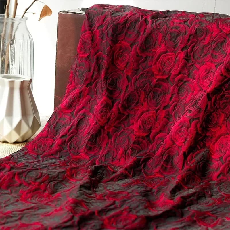 45 cm x 160 cm in rilievo rosso scuro 3D rosa tessuto tinto in filo jacquard per cappotto da donna abito gonna borsa decorativa tessuto da cucito fai da te