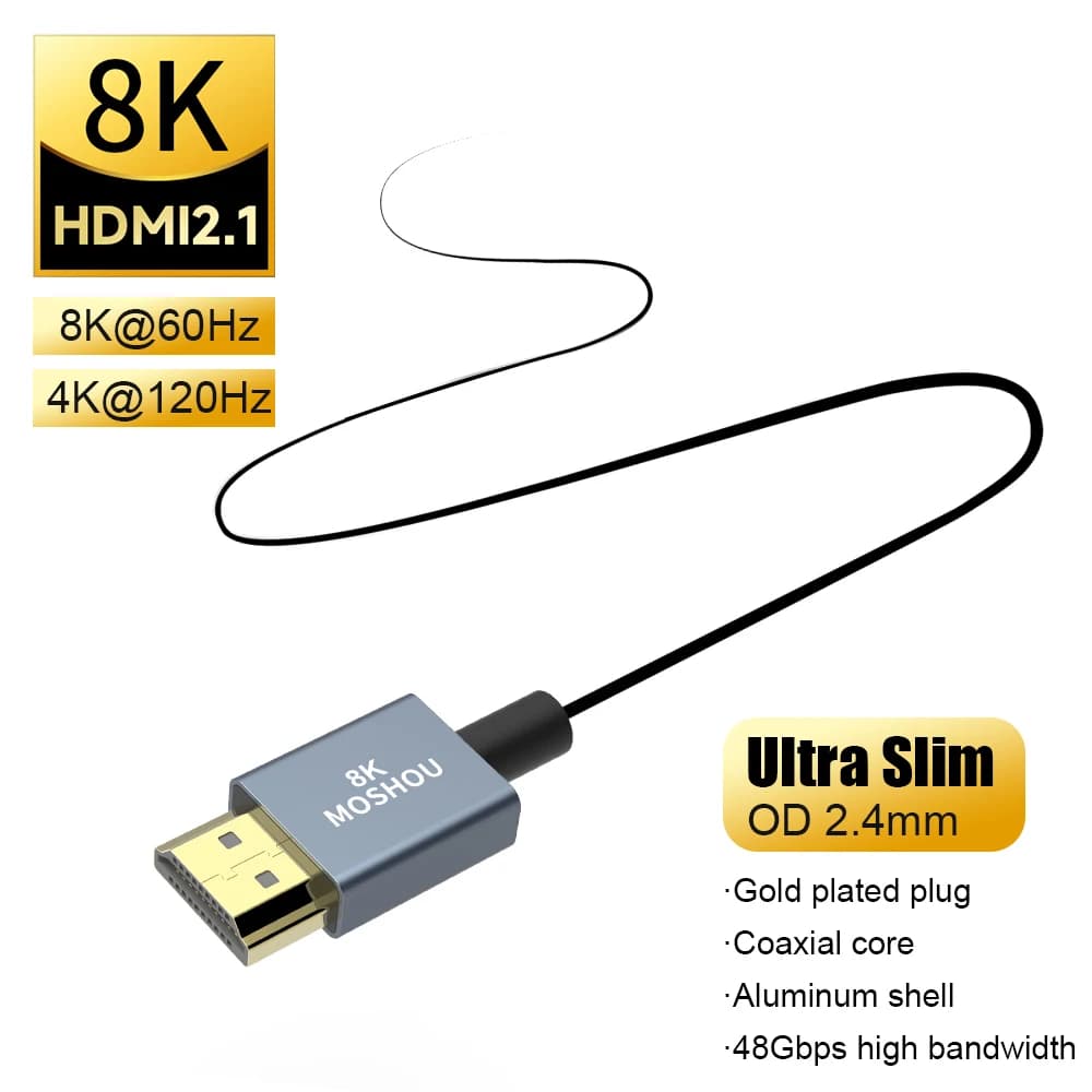MOSHOU HDMI 2.1 8K 60Hz Ultra Flexible Micro HDMI to HDMI 4K 120Hz HDMI to HDMI for Xbox PS5 Samsung QLED TV Laptop