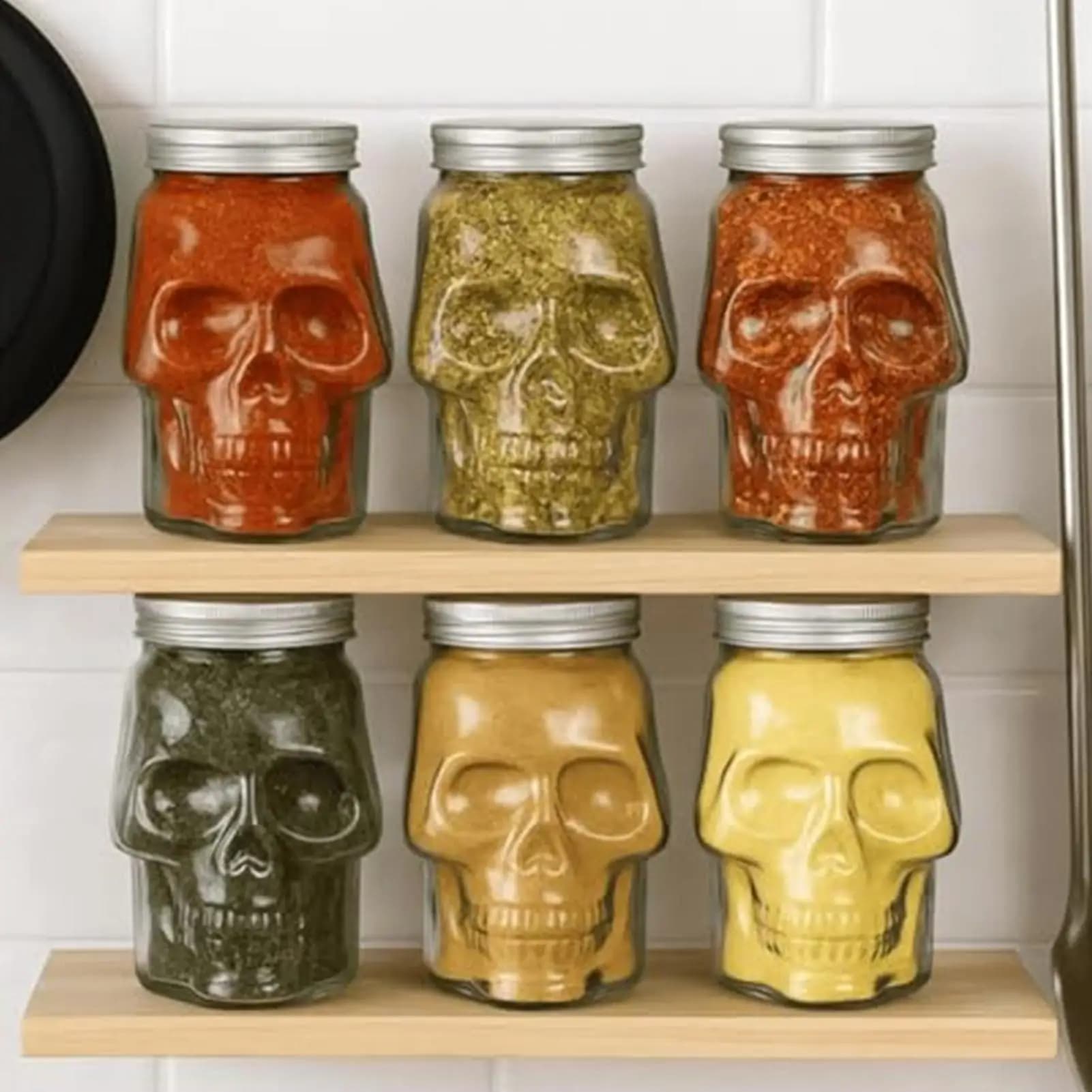 Skull Jars 500ml/800ml Reusable Spooky Decor with Lid Skull Salt Container for Home Bathroom Picnic Tabletop Baking Dining
