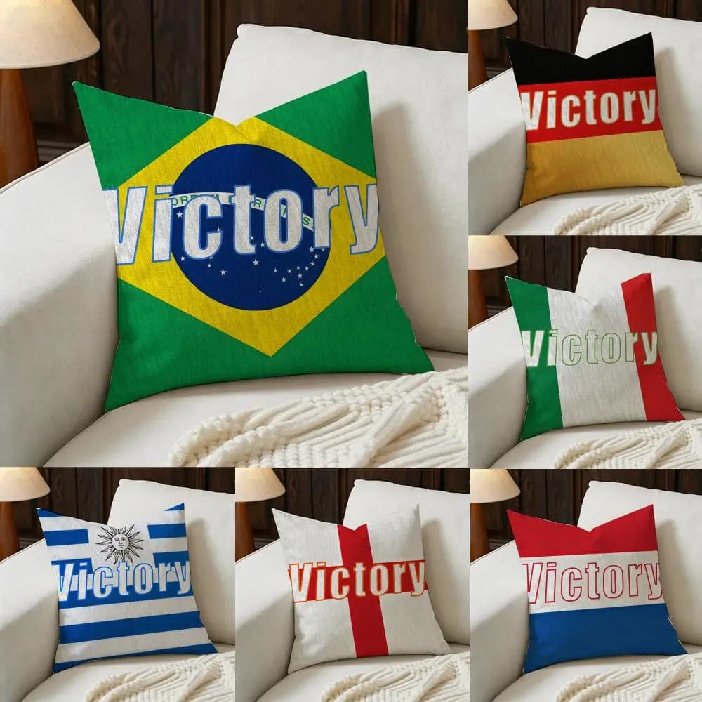 Tutti i Paesi si Uniscono per la Vittoria - Set di Federe in Lino Naturale, Decorazione Tutto-in-Uno per Divano, Camera da Letto e Sedia