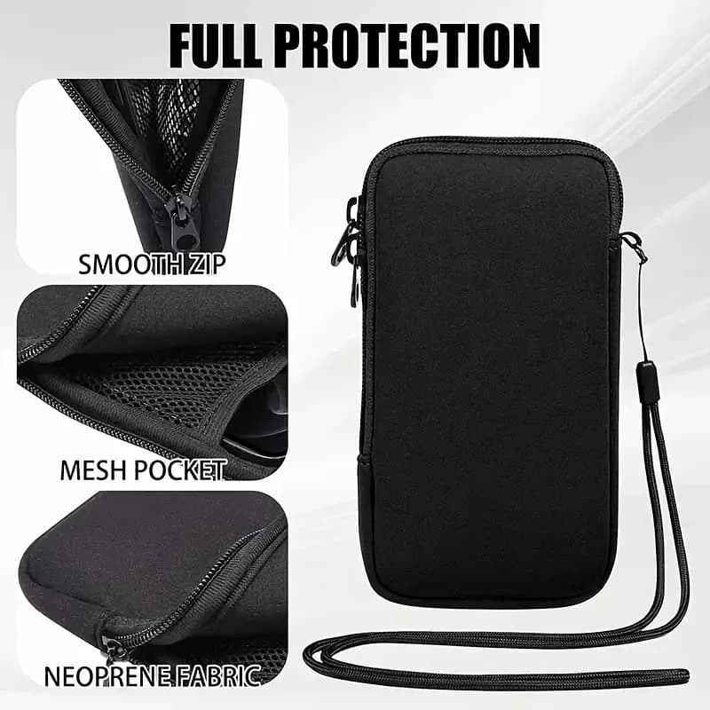 Custodia Protettiva in Neoprene con Cerniera per Smartphone - Borsa da Viaggio Portatile Nera per Vari Modelli di Smartphone