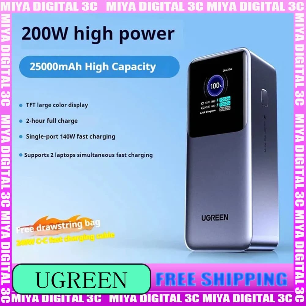 UGREEN 20000mAh Power Bank 165W Quick Charging 65 cm Integrated Cable Portable External Battery for iPhone16 Pro Laptop Notebook