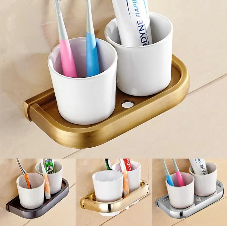 Antique-style toothbrush cup holder, couple's mouthwash cup, double cup rack, ceramic cup holder, bathroom wall mount