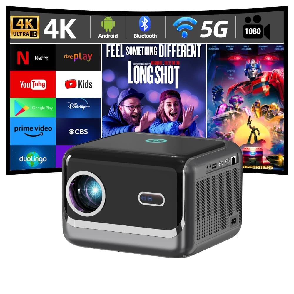 Proiettore Smart Potente 2026 4K FHD con Mirroring Schermo, Auto Focus e Correzione, Android 11, Wifi 6, BT5 - Proiettori Home Theater