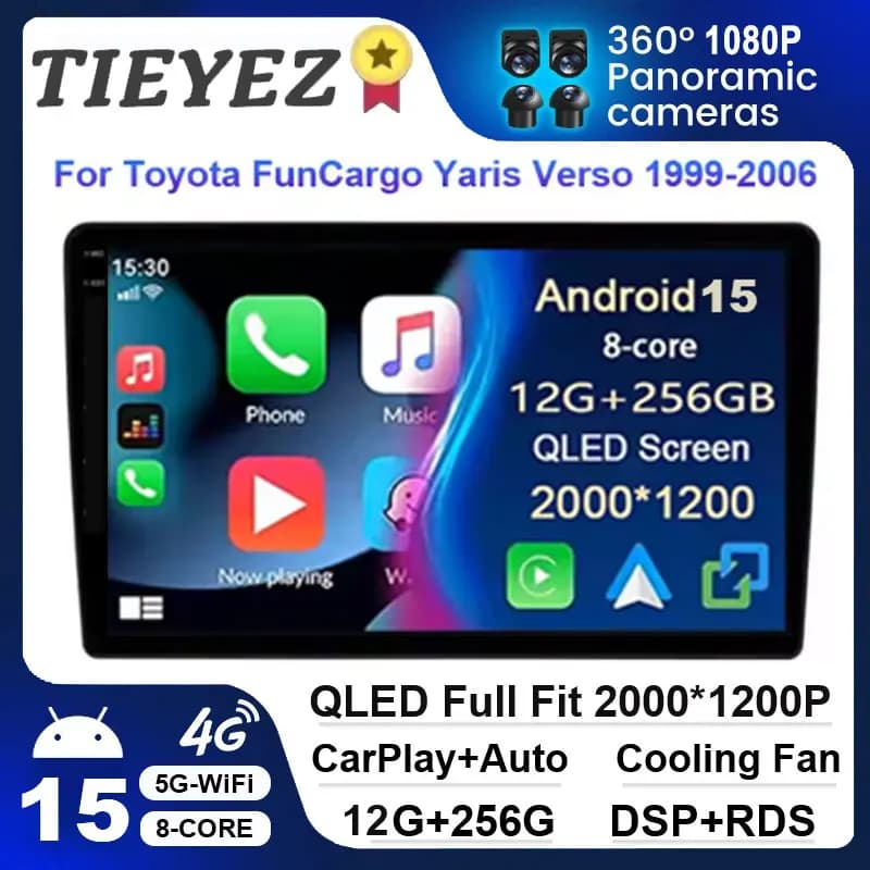 Android 15 Car Multimedia GPS For Toyota FunCargo Yaris Verso 1999 - 2006 Radio CarPlay Auto Stereo 4G Wifi DSP BT No 2Din DVD