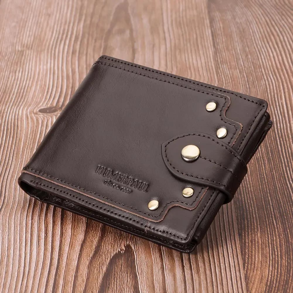 HUMERPAUL lussuoso portafoglio in vera pelle da uomo sottile tri-fold ID finestra e tasca portamonete con blocco porta carte di credito RFID