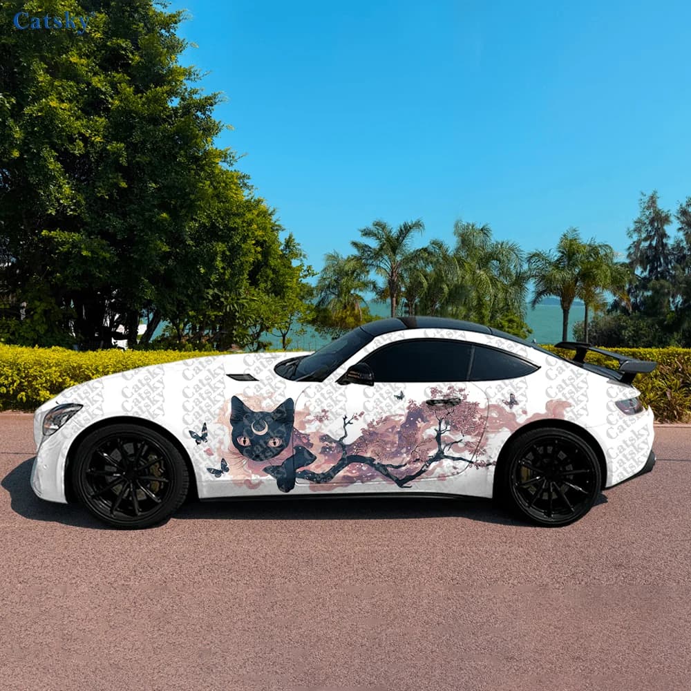 Simpatico gatto che arrampica sull'albero per auto, involucri in vinile, decalcomania autoadesiva in PVC, adatto per camion, SUV, decorazione, accessori auto, regalo