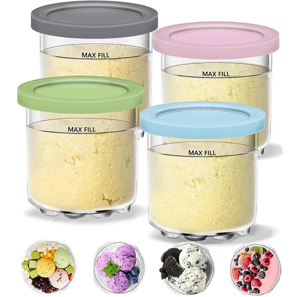 Contenitori e coperchi Creami per Ninja - Set da 4 contenitori per gelato cremoso, compatibili con i frullatori.