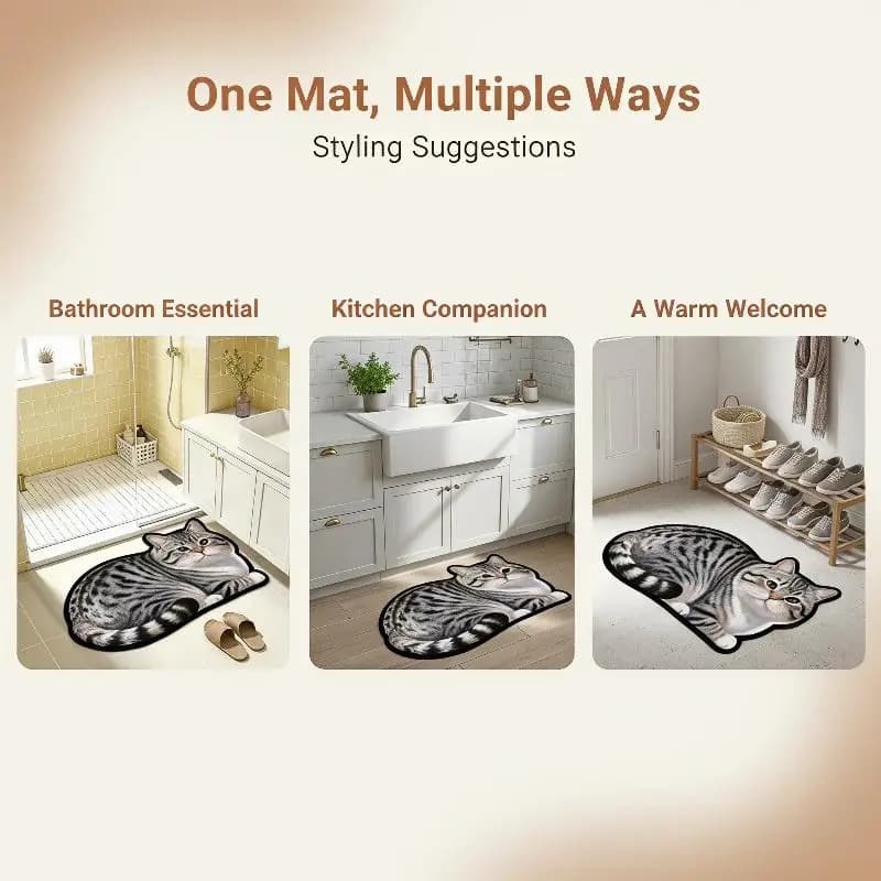 Diatomite Bath Mat Lovely Cat Print Non Slip High Absorbent Quick Dry for Home Bathroom Decor Gift Idea