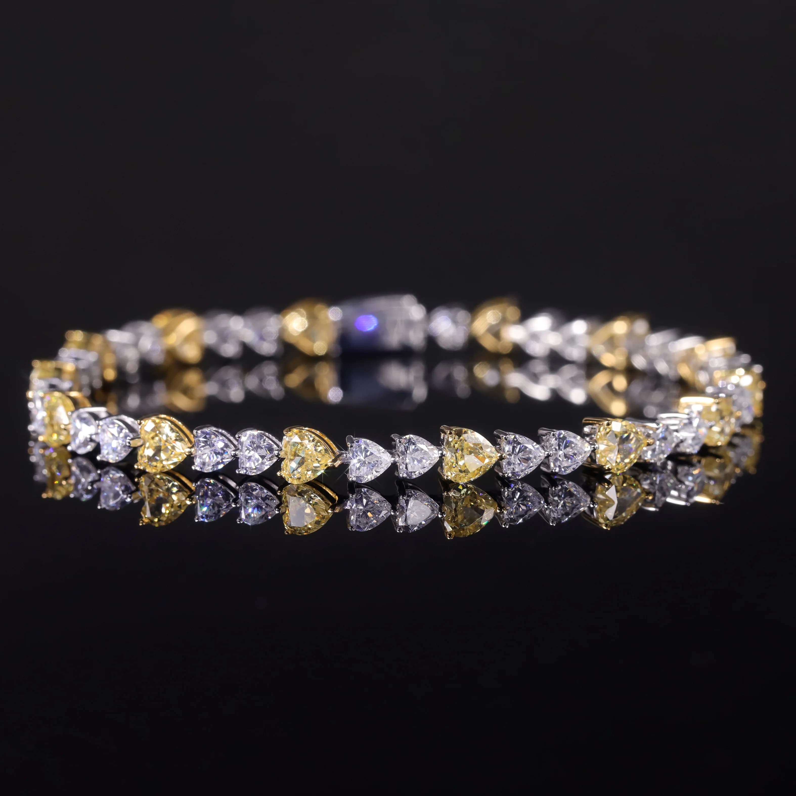 GEM'S BALLET Art Deco Diamond-fire CZ- Fancy Light Yellow Tennis bracciale in argento Sterling 925 Fancy Party Wear bracciale regalo
