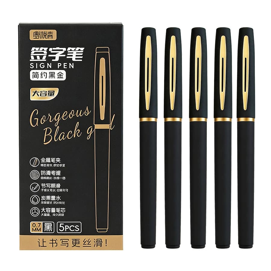5 Pz/pacco Penna Gel di Grande Capacità 0.5/0.7/1.0mm Punta Inchiostro Nero Penna Firma Scrittura Ufficio Affari Forniture di Cancelleria Scolastica