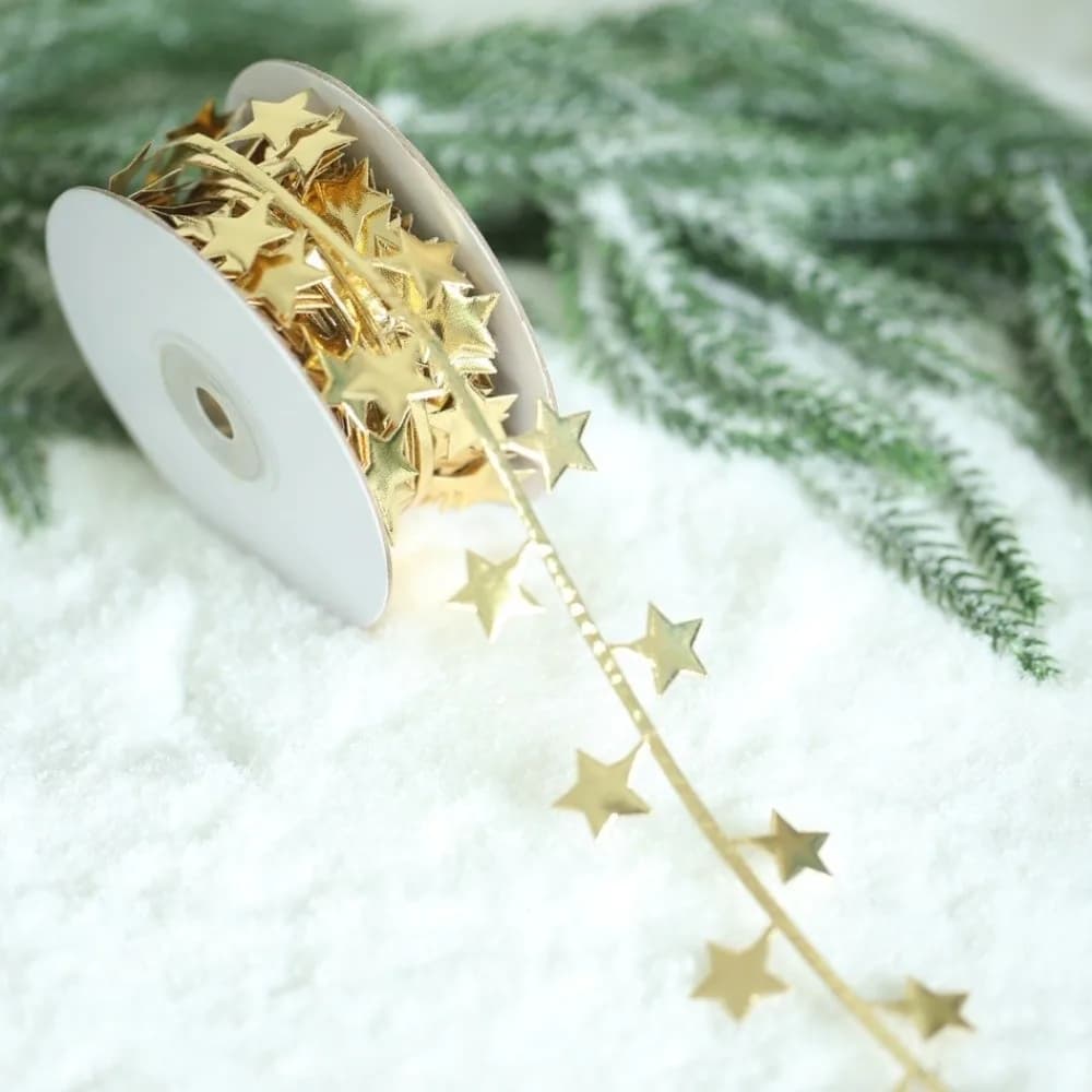 Artificial Star Decorative Ribbon 10 Meter Pu Leather Christmas Tree Hanging Ornaments Silver DIY Star Packaging Gift Box Ribbon