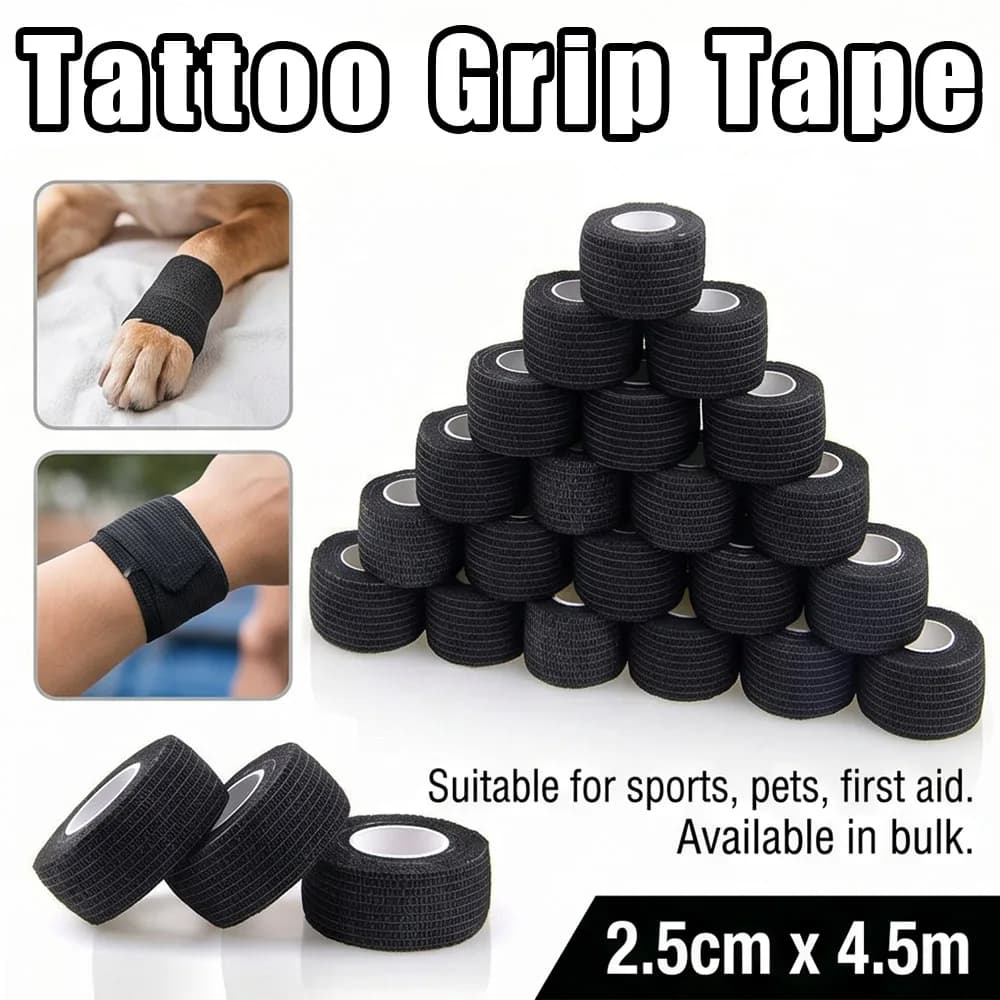 Tattoo Grip Tape 2.5cm x 4.5m Self Adhesive Bandage Wrap Elastic Cohesive Tape for Tattoo Machine Handle Finger Wrist Protection