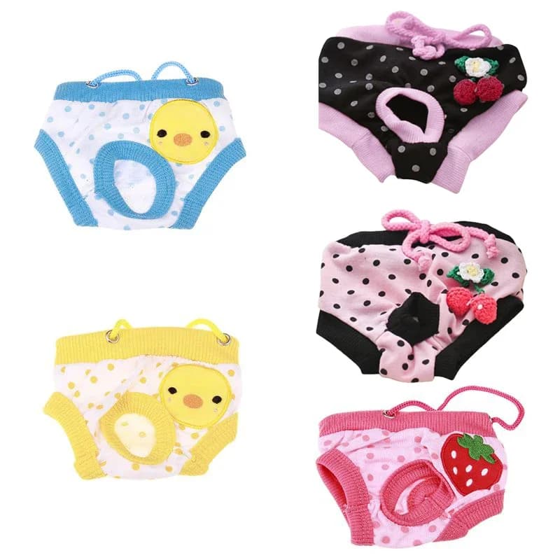 Mutandine per cani femminili lavabili Pantaloni per pannolini di supporto per cuccioli Pantaloncini per animali domestici regolabili Pantaloni fisiologici sanitari per cani con stampa carina