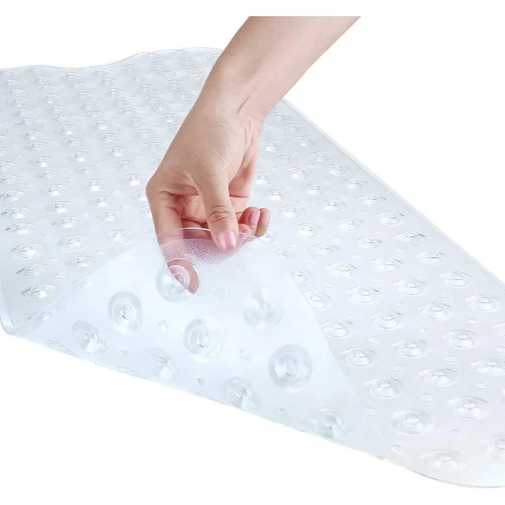 Bath and Shower Safety Mats 40x16 inch, Non Slip with Suction Cups, Extra Large, Hine Washable, Drain Holes Keep Bathtub Clean