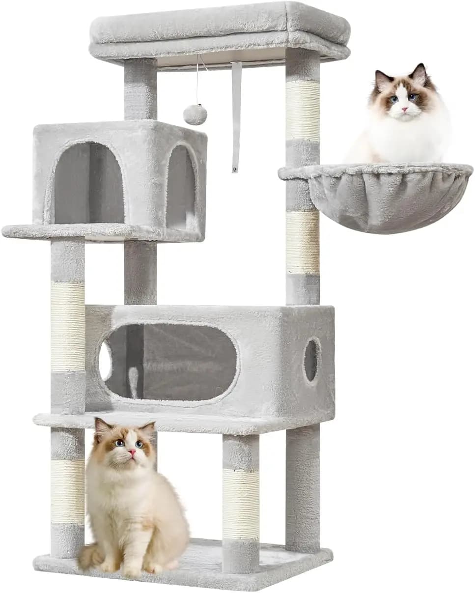 Cat Tree,49-Inch Cat Tower for Indoor Cats,2 Luxurious cat condo with Adjustable Large Hanging Baskets and Large Luxurious Perch