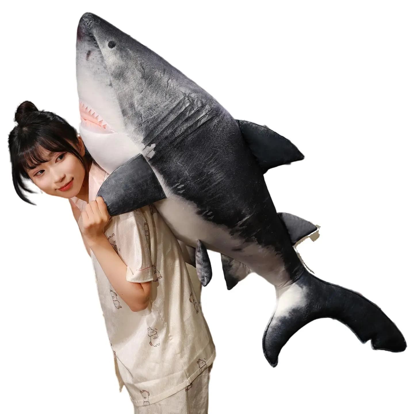 Realistico Gaint Megalodon Shark Peluche Cuscino Simulazione Squalo grigio Animale marino Peluche Decorazioni per la casa Regalo per i bambini
