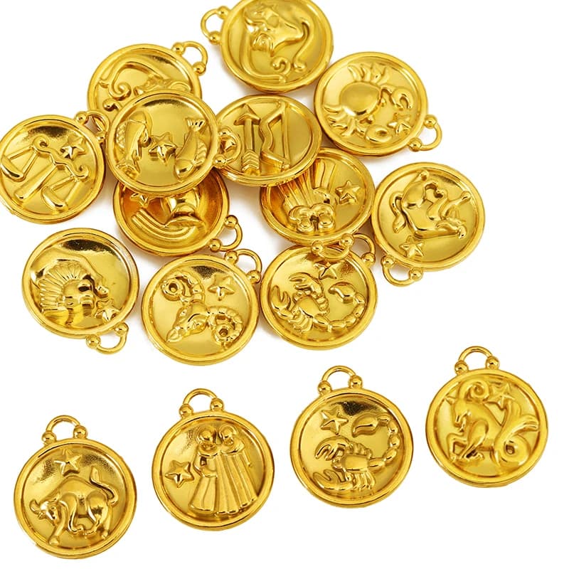 5pcs Stainless Steel Twelve Constellations Charms Zodiac Pendant Accessories PVD Plated DIY Necklace Jewelry Making Wholesale