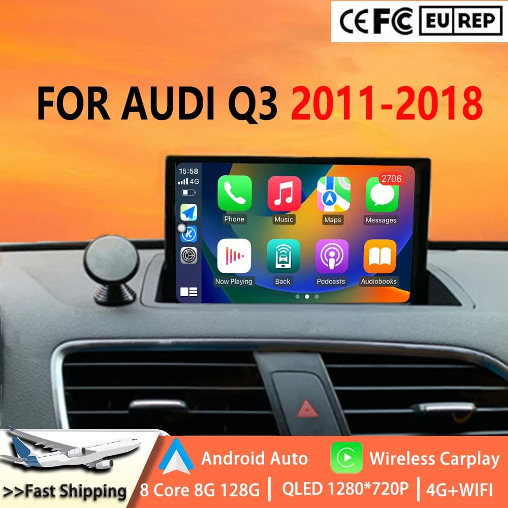 Schermo da 8 pollici Wireless CarPlay Android 15 Per Audi Q3 2011 2012-2018 Auto Multimedia Radio Lettore di Navigazione GPS Wired Auto strumenti