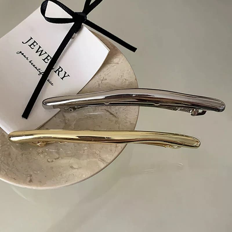 Metal Hairpin 11cm Golden Strip Long Barrettes Vintage Hair Clips Automatic Spring Clip Hairgrip Women Fashion Accessories