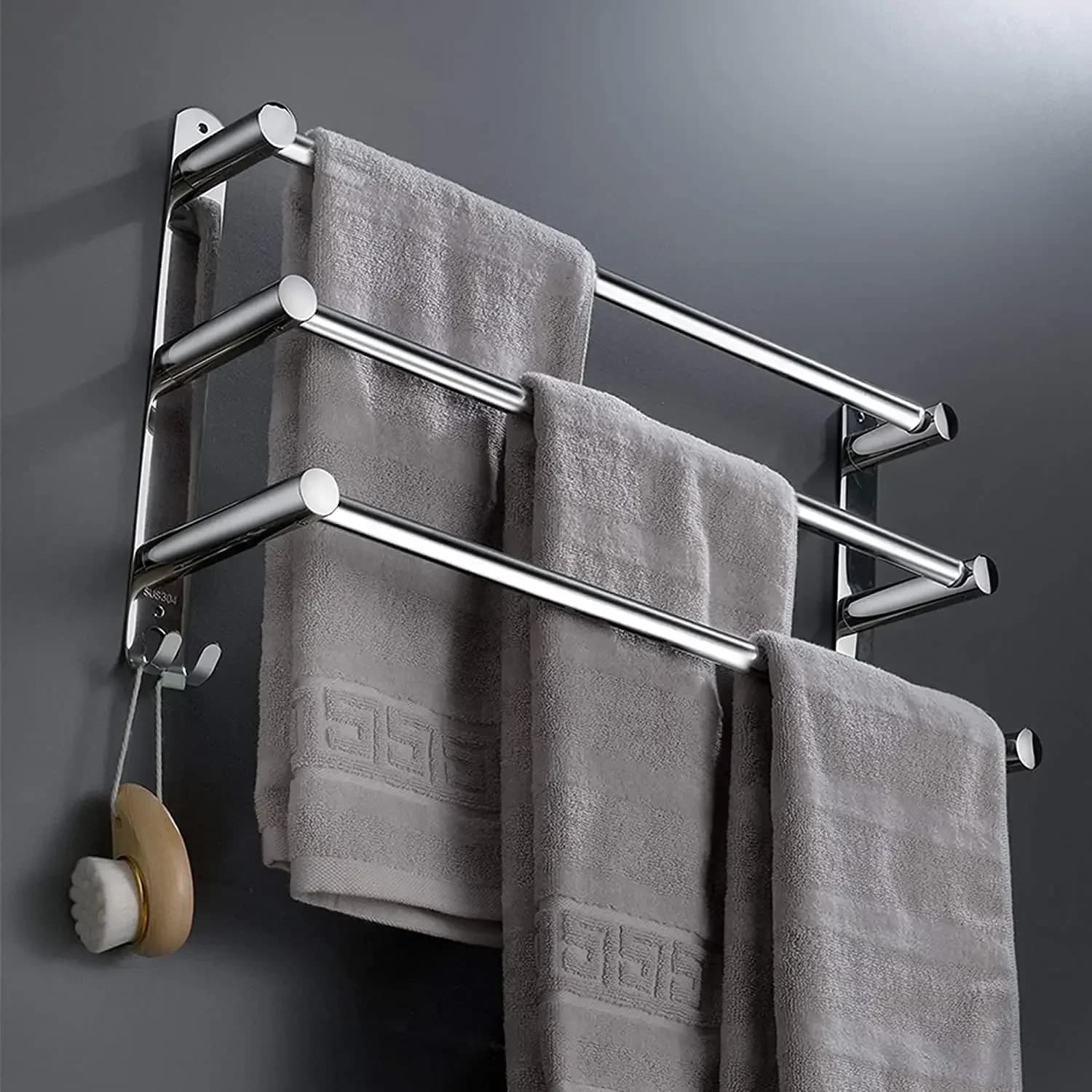 Towel Bars Hanger Freely Retractable 20-30 Stainless Steel 304 Bath Rack Strong Adhesive Bathroom Wall Free mounting Hole-Installing washroom Kitchen Space Saving 3 Bars