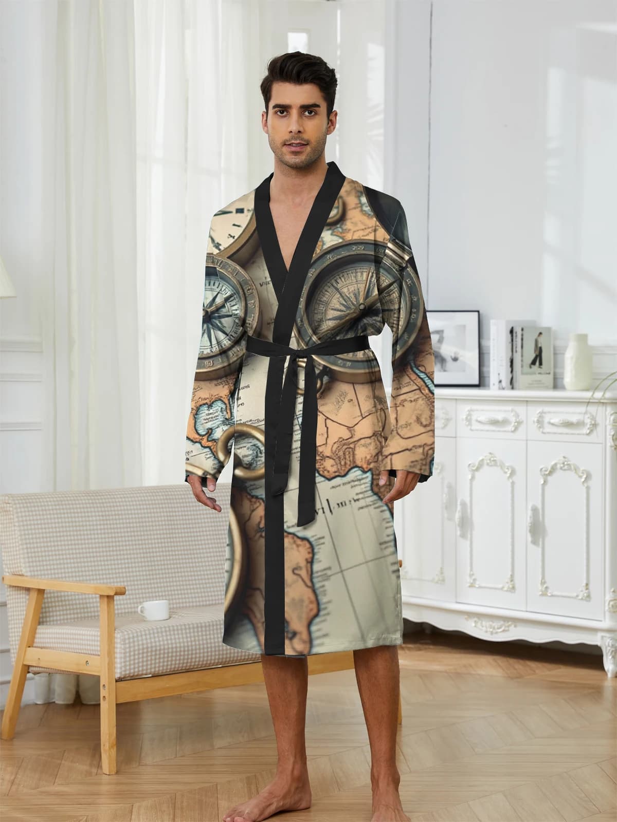 1pcs Men's Robes 2026 Spring/Summer Robes Breathable bath robe 3D Printed Sleepwear Graphic dressing gown Men's bathrobe