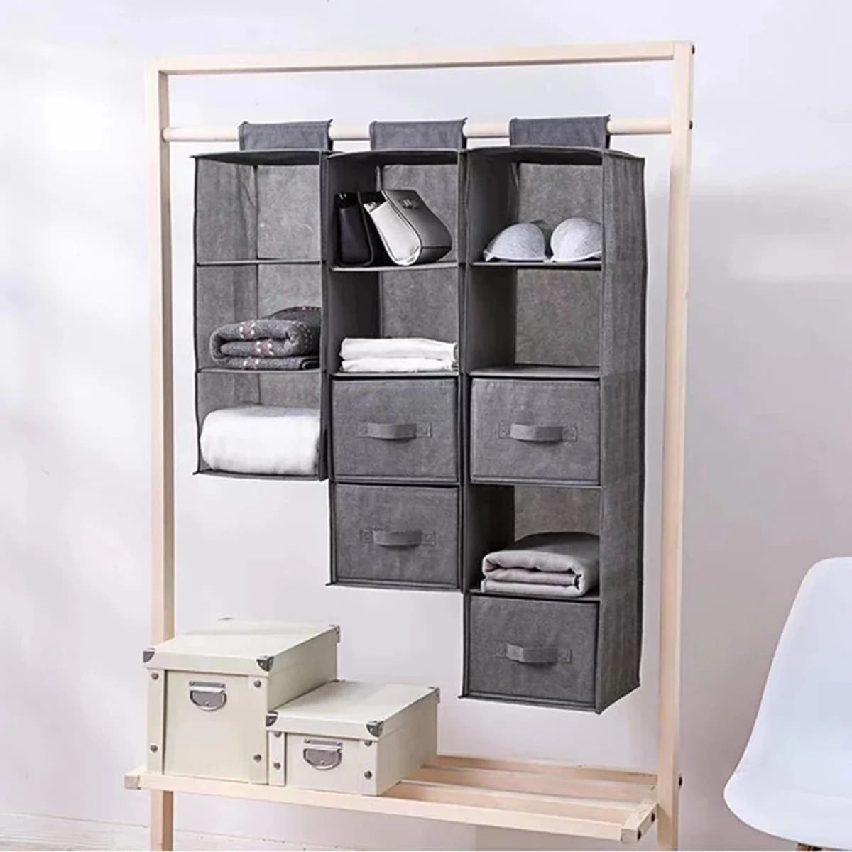 A98E-Organizzatore appendibile per armadio con scomparti a cassetto, porta abiti portatile