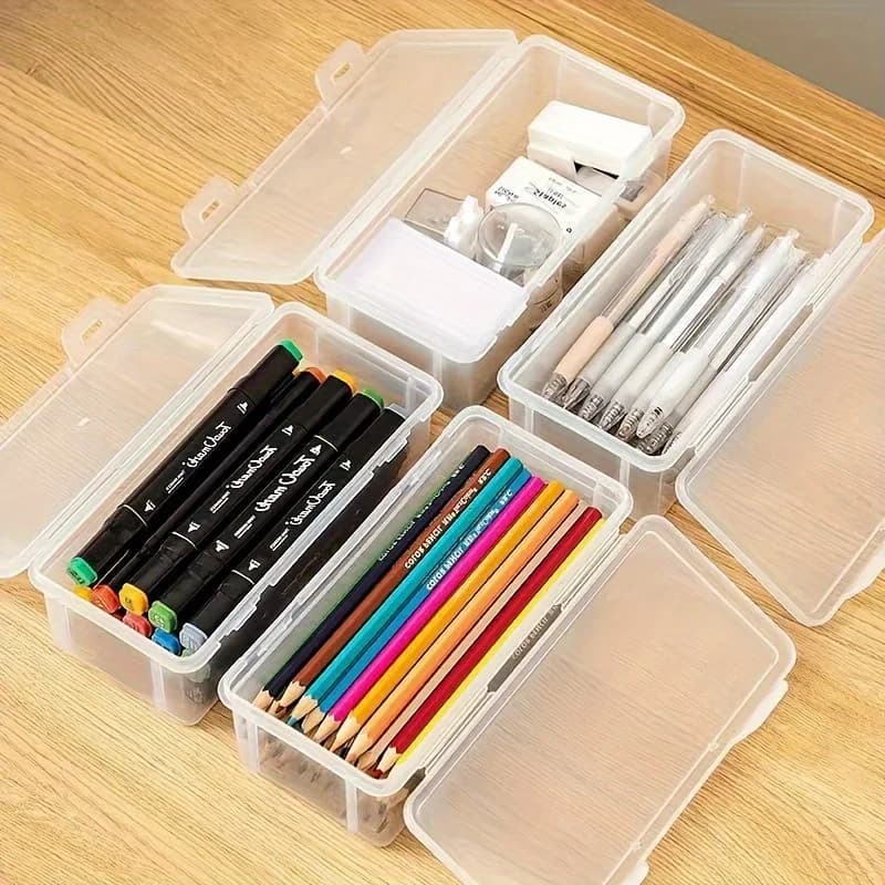 1/4 pcs large transparent plastic box with hinged covers, ideal for jewelry ornaments, home supplies and office organization