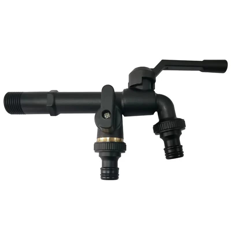 Rubinetti antigelo da giardino neri per esterni con doppia uscita per lavatrice Rubinetto per tubo esterno da 1/2 pollice Giardino americano