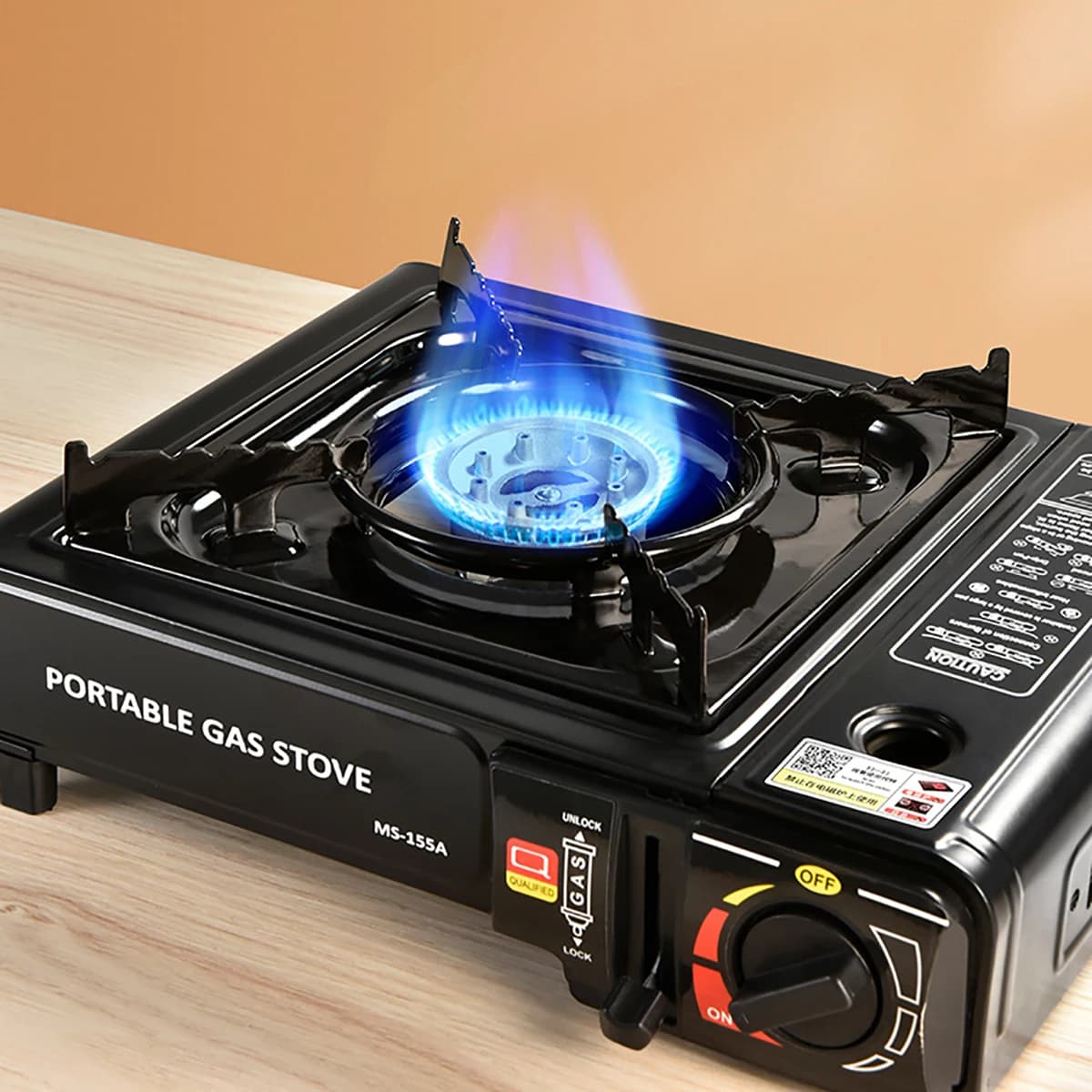 Fornello a gas butano portatile da esterno da 2900 W con scatola di immagazzinaggio ad anello antivento Griglia per barbecue Campeggio Escursionismo Picnic Bruciatore da cucina domestico