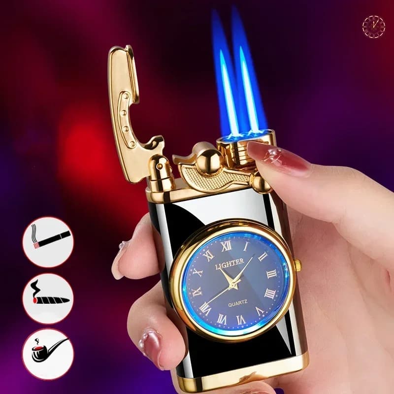 Windproof gas lighter Wrist watch Outdoor cigarette lighters Jet Double tube lighters Gadget for men Accessories for cigarettes Fire