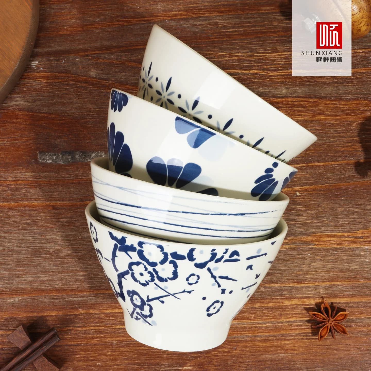 SOLECASA blues stoviglie ciotola in ceramica ciotola di riso per uso domestico set di ciotole per cappello a secchiello colorato smaltato per creare un senso di cerimonia della sala da pranzo