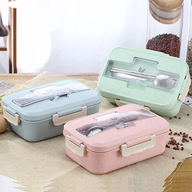 Lunch Box per microonde con cucchiaio Bacchette Stoviglie in paglia di grano Contenitore per alimenti Contenitore per bambini Bento Box per ufficio scolastico per bambini
